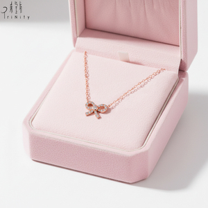 Collar con Colgante en Forma de Lazo, Joyería Fina, Oro Rosa Sólido de 18K, Diamante Natural, Regalo de Cumpleaños para Niñas - Product Image 3