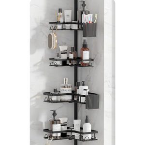 Estante de Almacenamiento Esquinero <span class=keywords><strong>para</strong></span> <span class=keywords><strong>Baño</strong></span>, Telescópico, Ajustable, de 4 Niveles, Color Negro, Fabricación China - Product Image 4