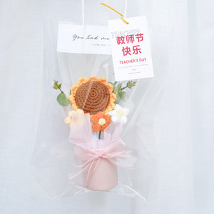 Bouquet de fleurs en laine tricotée fait main, tournesol, cadeau pour la remise des diplômes, 10cm-30cm, respectueux de l'environnement - Product Image 3