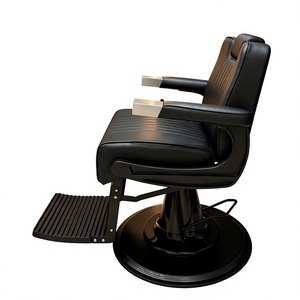 Modern Reclining Barber Chair Faux Leather Adjustable <b>Footrest</b> Hydraulic Pump Round Base Salon Furniture Commercial Use - Product Image 1