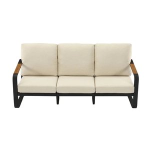 Chaise longue <span class=keywords><strong>d</strong></span>'extérieur commerciale avec coussins beiges, structure en aluminium noir, accoudoirs en bois, mobilier de patio moderne pour hôtel - Product Image 6
