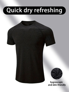 Camiseta Deportiva de Verano para Hombre, Estilo Europeo Americano, Tejido Transpirable de Secado Rápido, Cuello Redondo, Corte Ajustado, Elástica, Informal - Product Image 4