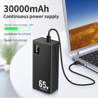 Batterie externe pour ordinateur portable en plastique PD65W 30000 mAh, charge rapide, source d'alimentation mobile pour tablettes, téléphones, ordinateurs, certifiée CE