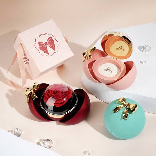 Hot Bow Preserved Rose Flower Jewelry Box Valentine's Day Proposal Drawer Eternal Flower Necklace Ring Gift Box