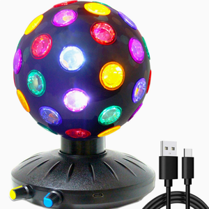360 ° ไฟดิสโก้บอลหมุนได้ ปรับความเร็วและความสว่างได้ ลูกบอลวิเศษสร้างบรรยากาศปาร์ตี้ KTV ไฟ LED สำหรับเวทีในบ้านและคลับ - Product Image 1