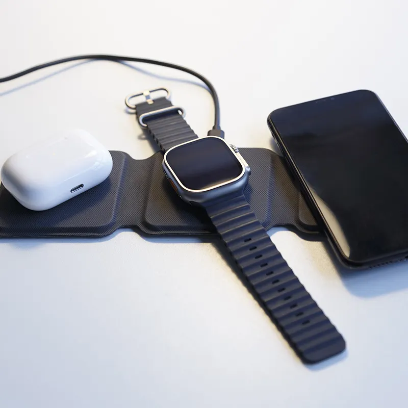 Apple Watch magnétique 15W en cuir PU 3 en 1 pliable multifonction téléphone portable chargeur sans fil