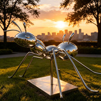 Sculpture de jardin en acier inoxydable de style art contemporain personnalisable pour place publique, statue de fourmi géante