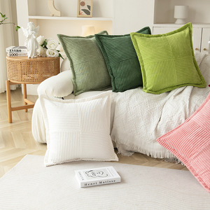 18x18 Inch Boho Accent Throw Pllows Broadside Striped Patchwork Soft Corduroy Pillowcases - Product Image 1