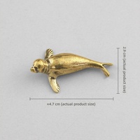 Figurine vintage en laiton massif, mini lion de mer, statue d'animal antique rétro, presse-papiers de bureau, ornement décoratif pour théière