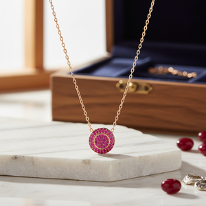 Colgante con Diseño Geométrico Redondo, Adornado con Circonita Rubí, Hecho a Mano en Turquía, Joyería de Plata de Ley 925 al por Mayor - Product Image 3