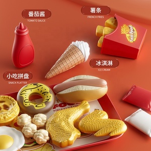 Jugar a las casitas, juguetes <span class=keywords><strong>para</strong></span> niños, simulación <span class=keywords><strong>de</strong></span> cocina, comida rápida, Pizza, cubo familiar, hamburguesa, cocina, patatas fritas, pollo frito, huevo, tarta, conjunto - Product Image 5