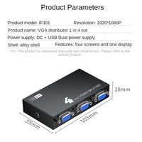 Commutateur VGA 1 entrée 4 sorties 1920x1080P, coque métallique, USB automatique pour ordinateur portable, écran TV, garantie 1 an