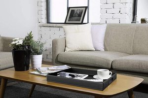 <span class=keywords><strong>Plateau</strong></span> en cuir d'autruche décoratif moderne, 1 pièce, noir, décoration rectangulaire, rangement pour la maison - Product Image 4