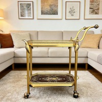 Chariot de service double couche en laiton haut de gamme de style européen, chariot de salle à manger domestique, étagère de rangement, table d'appoint mobile, table d'angle, décoration