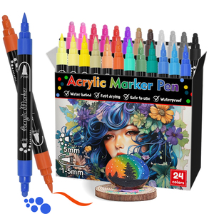 Khy24color Nước Dựa Dual Tip Acrylic Sơn Đánh Dấu Thiết Lập Nhựa Bàn Chải Đánh Dấu Cho Vẽ Vĩnh Viễn Mực Acrylic Sơn Đánh Dấu Bút - Product Image 1