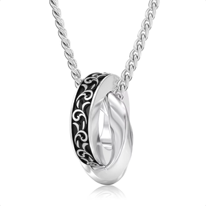 Premium Interlocking <b>Ring</b> Necklace Design <b>Men</b> Vintage Engraved Detailing <b>Black</b> Oil-drip Accents Two Circle Pendant Necklace - Product Image 6