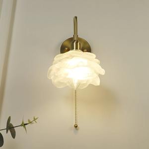 NEW French Style <b>Light</b> Luxury Rose Bedroom Bedside Lamp Simple European Style Retro <b>With</b> <b>Switch</b> Nordic Glass <b>Wall</b> Decoration - Product Image 2