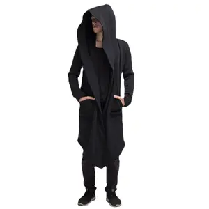 New Autumn And Winter Cotton Cardigan Cloak Solid Color Hooded Long Men's Trench Coat