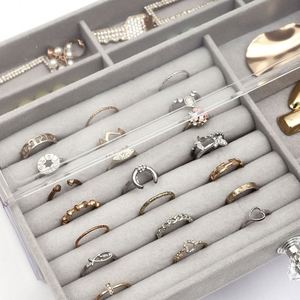 3 Layers Flock Jewelry <b>Storage</b> <b>Box</b> Earring Rings Necklaces Display Organizer - Product Image 3