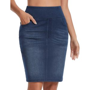 Jupe en jean stretch taille haute pour femme FOXA, longueur genou, coupe slim, avec poches - Product Image 1