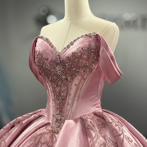 Vestido de Quinceañera Rosa Dy1542 con Cuentas, Vestidos de 15 Años con Lentejuelas, Vestidos de Gala para Instagram, Apliques de Encaje, Vestido de Princesa Jancember - Product Image 3