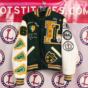 <span class=keywords><strong>Giacca</strong></span> Varsity Personalizzata DCY per Uomo, Nera e <span class=keywords><strong>Beige</strong></span>, con Maniche in <span class=keywords><strong>Pelle</strong></span>, Patch in Ciniglia, Bottoni a Scatto e Cappuccio Ricamato - Product Image 4