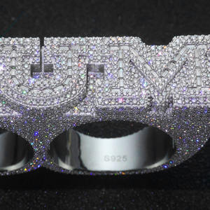 NUOYA 925 Серебряное персонализированное индивидуальное письмо двойное кольцо на палец со льдом VVS Moissanite Роскошные ювелирные украшения в стиле хип-хоп - Product Image 5