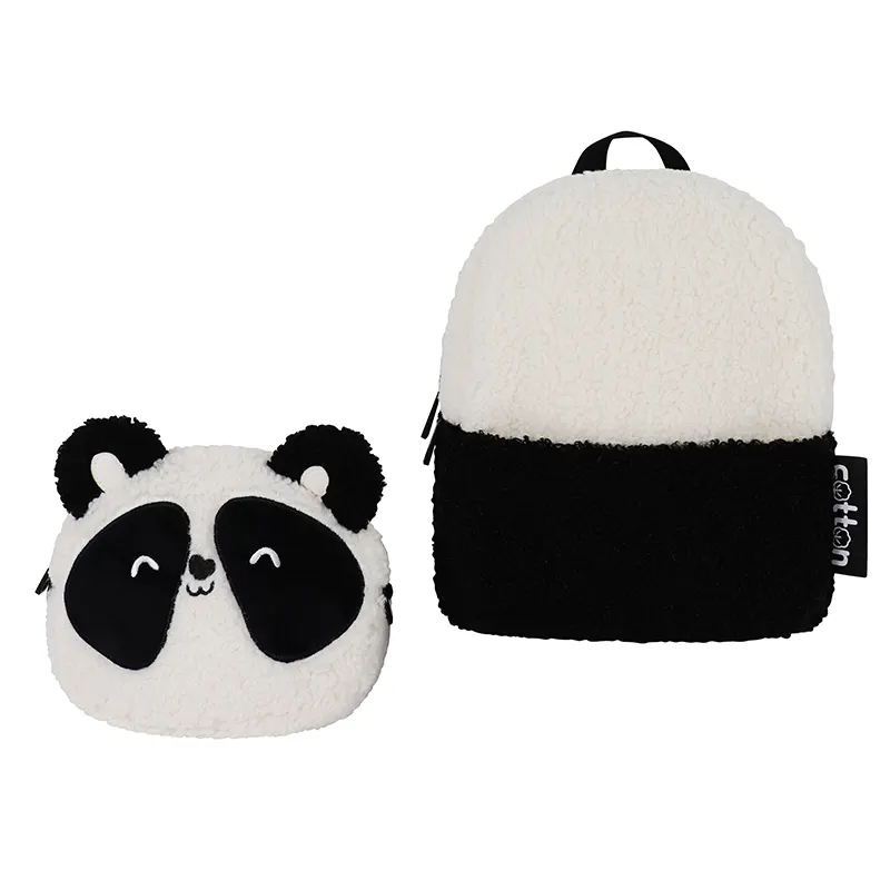 Mochila de peluche de Punto 2 en 1 más bolsa de Honda individual en el bolsillo delantero, mochila de felpa para niños Panda lindo