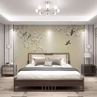 Tissu mural décoratif pour salon, papier peint de style néo-chinois sur mesure, tissu mural brodé de fleurs et d'oiseaux