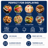 Réfrigérateur de comptoir commercial Muxue à température unique, refroidissement par air, pour présentation de sushis et gâteaux