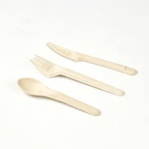 Talheres de fibra de bagaço degradável, utensílios de mesa compostáveis naturais e biológicos, garfo descartável para polpa de cana-de-açúcar