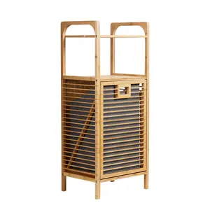 Estante lateral de bambú Cesta de lavandería Cesta de almacenamiento de ropa sucia Estante de tela
