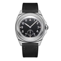 Montre mécanique pour homme, mouvement automatique Seagull de luxe 41 mm, petite aiguille à 6 heures, verre minéral, logo personnalisé, bracelet en cuir, montre pilote