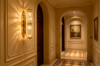Applique murale LED verticale moderne et élégante en cristal K9 et laiton, à intensité variable, pour villa et restaurant