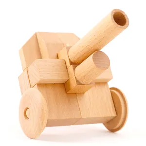 Popular Wood Crafts Novelty Gift Wheeled Cannon Jigsaw 3D Diy Assembled Wooden Puzzle For Boys