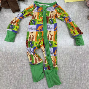 Groothandel Kinderen Lange Mouwen Gebreide Bamboe Zelfklevende Jumpsuit Western Bedrukte Unisex Baby Nachtkleding Herfst - Product Image 5