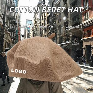 Béret en coton polyvalent et tendance, couleur unie, unisexe, respirant, tricoté, pour l'hiver, idéal pour les fêtes, casquette personnalisable - Product Image 2