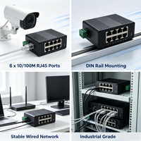 10/100/1000Mbps 8 Port Industrial Network Switch DIN-Rail Unmanaged Ethernet Switch Plug Play Perlindungan Anti-Reverse AP-6208G
