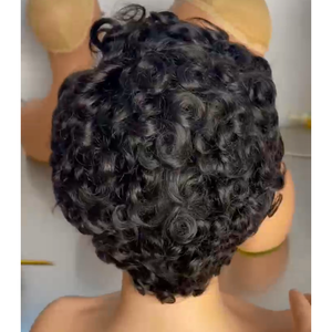 Perruques cheveux humains courts <span class=keywords><strong>coupe</strong></span> Pixie bouclés brésilien 13x4 perruques de dentelle pour les femmes bonne qualité pas cher vendeur de perruques de cheveux humains - Product Image 4