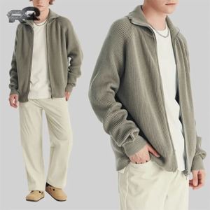 Cardigan en tricot sur mesure de haute qualité pour homme RQ, col ample, fermeture éclair, pull d'automne - Product Image 2
