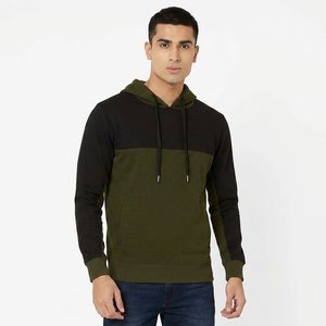Vêtements d'hiver décontractés pour hommes 100% coton, séchage rapide, col à capuche, motif uni, manches longues, 2 poches latérales, teinture unie - Product Image 1