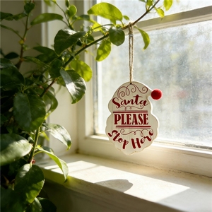 Adornos Decorativos Navideños de Madera con Diseño de <span class=keywords><strong>Santa</strong></span> Claus 'Por Favor, Deténgase Aquí' (Estilos Rojo/Blanco) - Product Image 4