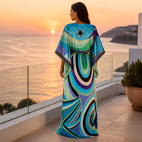 Robe Cache-Cœur Décontractée en Soie 100% de Haute Qualité, Longueur Cheville, Coupe Ample, Imprimé Tourbillon Bleu Vert Violet, pour Femme Printemps/Été
