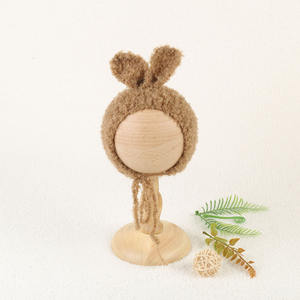 Chapeau de photographie pour nouveau-né doux Chapeau de lapin en tricot avec boucle pour bébé <span class=keywords><strong>fille</strong></span> et garçon <span class=keywords><strong>Bonnet</strong></span> pour animaux de tir <span class=keywords><strong>Bonnet</strong></span> extensible au crochet Accessoire de studio - Product Image 2