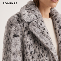 Manteau en fausse fourrure gris léopard des neiges de luxe pour femme, mi-long, chaud et élégant, veste d'hiver duveteuse et tendance avec revers