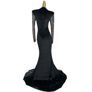 Elegante strass di compleanno cerimonia di laurea di nozze da sera abito da donna per banchetto abito lungo da ballo con tromba abito da sera abito da Club - Product Image 4