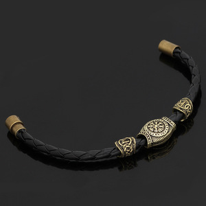Bracelet Viking Nordique Odin Symbole Main Chaine Cuir Homme Femme Perles Runes Argent Antique Alliage Bijoux Gros Yiwu Cadeau - Product Image 4