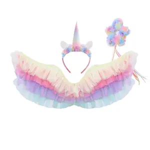 厂家直销成人儿童装扮拍照道具万圣节舞台道具独角兽翅膀马卡龙彩色天使羽毛翅膀