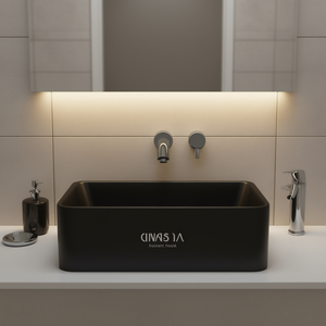 Lavabo Rectangular DINASIA de 16x12 Pulgadas, Cerámica Brillante, Montaje Sobre Encimera, Diseño Minimalista - Product Image 2