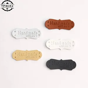 50pcs PU Leather Labels Tags For Handmade DIY Hats Bags Hand Made With Love Label For Clothes Sewing Tags Garment Accessories